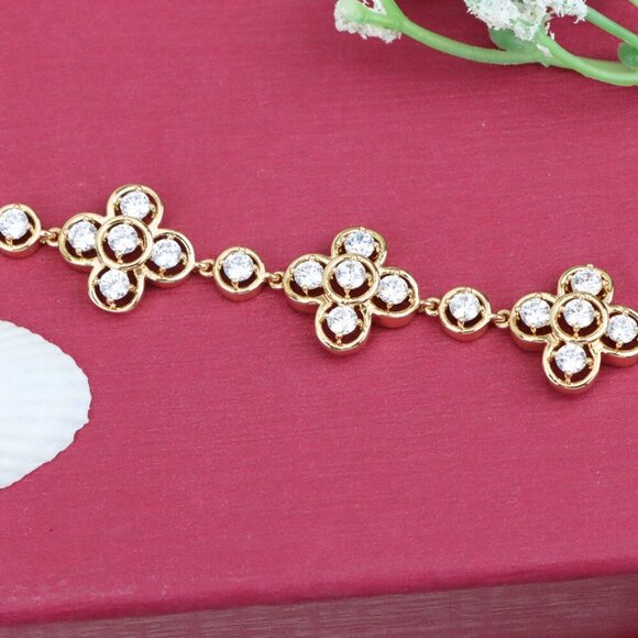 "Rose Gold Floral Cluster Bracelet with Crystal Accents, XPBL0966 - Picture 3 of 11